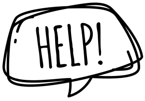 the word "help" in a speech bubble